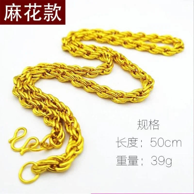 Plated 100% Real Gold 24k 999 Necklace Men's 999 Dominant Personality Fashion Jewelry 999 Permanent Color Pure 18K Gold Jewelry