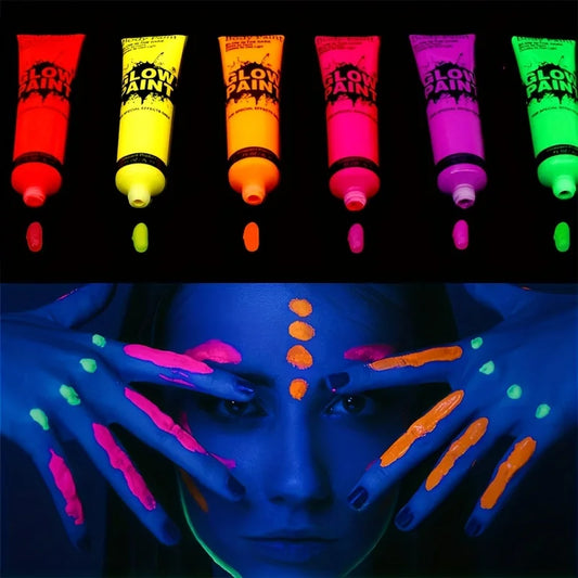 6PCS 25ml Fluorescent Paint Glow In The Dark Light Body Paint Face Painting for Party Halloween Event Makeup Club Makeup Xmas Gl