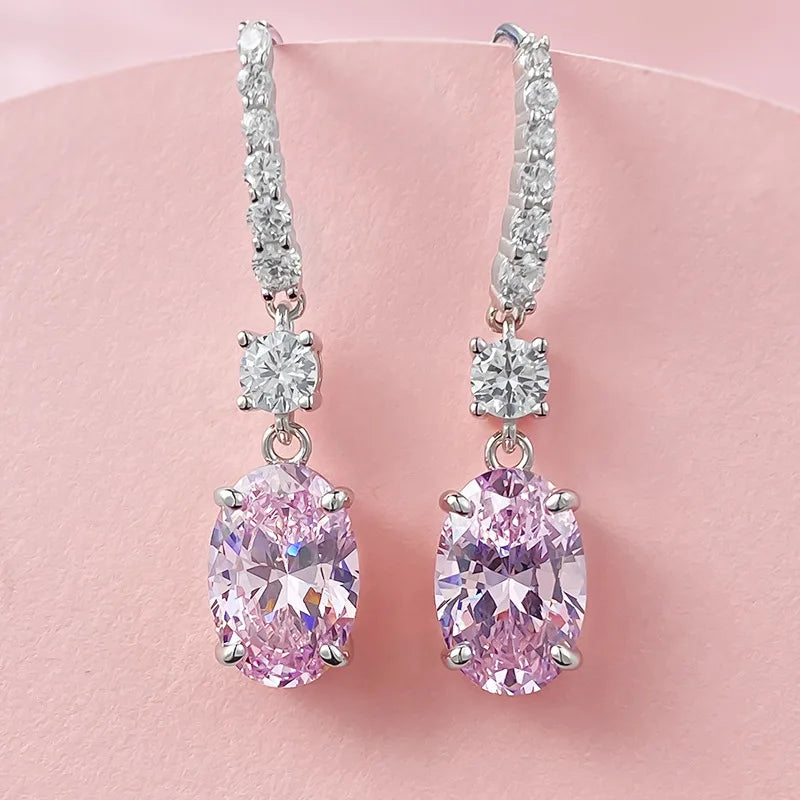 S925 Silver High Carbon Diamond Super Shiny Yellow Diamond Earrings 8 * 12 European and American Large Oval Earrings for Women