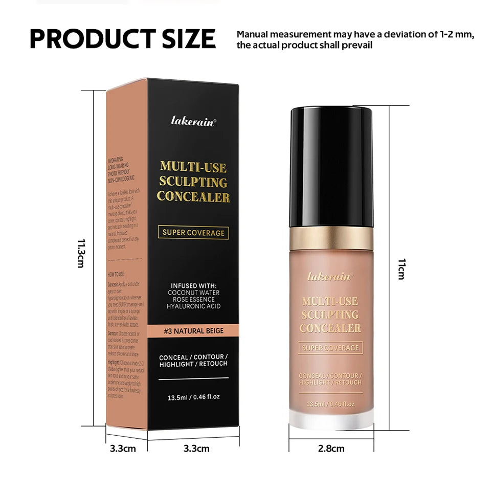 Multi-Use Foundation Long-lasting Matte Waterproof Oil Hight Full Coverage Highlight and Retouch Face Makeup for Women Lakerain