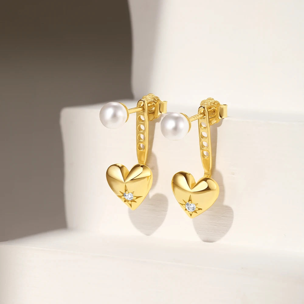 CANNER Eight Pointed Star Moon Tassel Zircon 925 Sterling Silver Drop Earrings For Women Ins Pearl Flower Minimalism Earrings