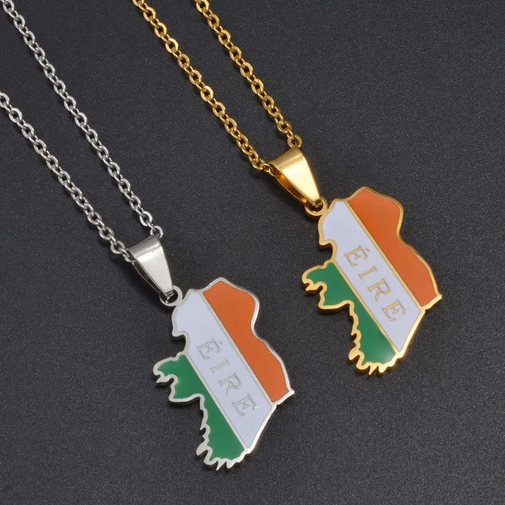 Anniyo England Ireland Pendant Necklaces for Women  Stainless Steel Lloegr Angleterre Éirinn Accessory #504862