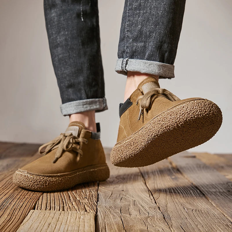 Genuine Leather Soft Sole Mens Casual Shoes Outdoor Breathable Suede Work Shoes High Quality Hiking Sneakers Walking Ankle Boots