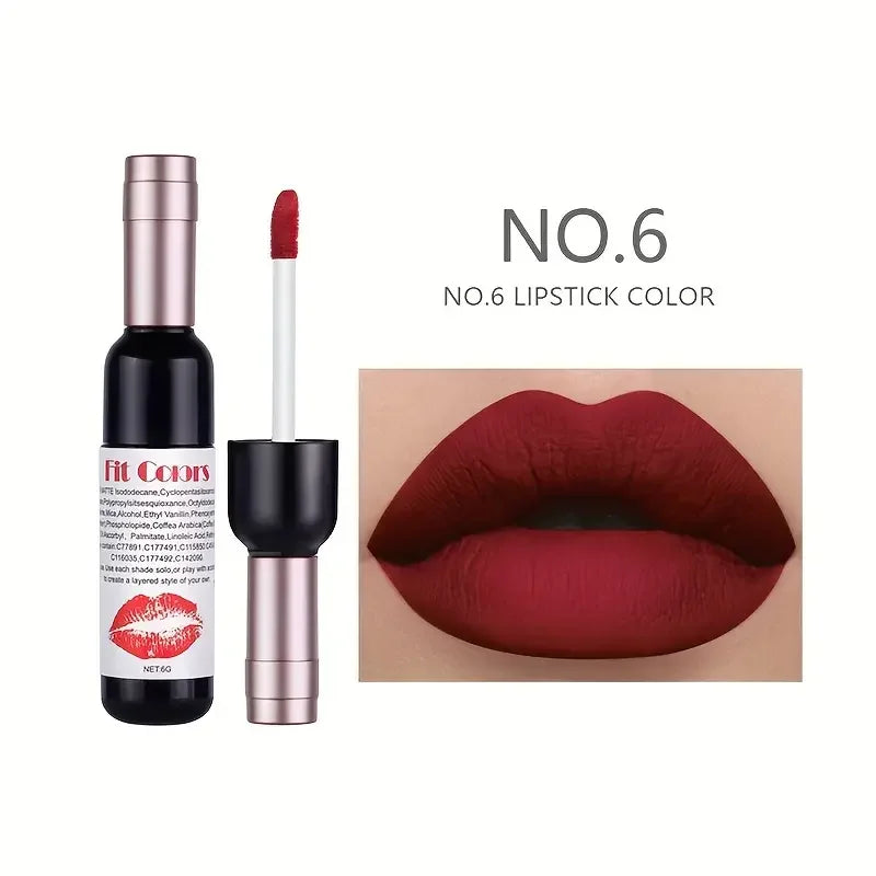 Red Wine Bottle Design Makeup Lip Gloss,Velvet Matte Lip Gloss Liquid Lipstick, High Colour Development,for Natural Lip Makeup