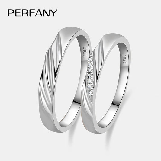 PERFANY  S925 Pure Silver Moissanite Ring for Women Men Classic Couple Ring Wedding Jewelry Christmas Gift