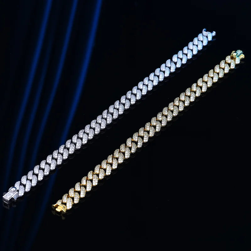 EWYA Luxury Hip Hop Full Zircon Cuban Link Chain Bracelet for Women Men S925 Silver Plated 18K High Carbon Diamond Bracelets