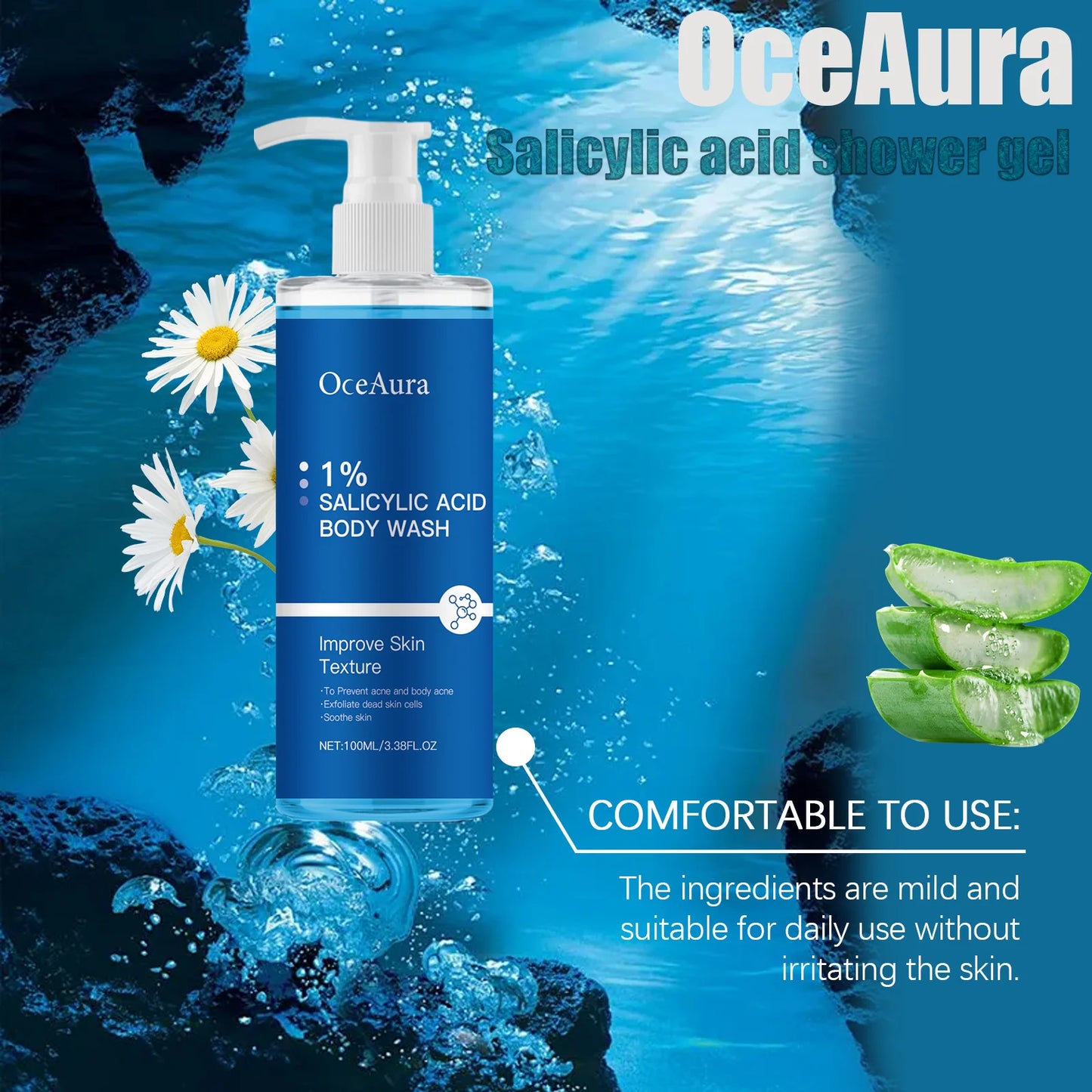 Oce Aura Salicylic Acid Shower Gel Daily Gentle Cleanse Exfoliate Oil Control Refreshing Comfortable Lubrication for Clear Skin