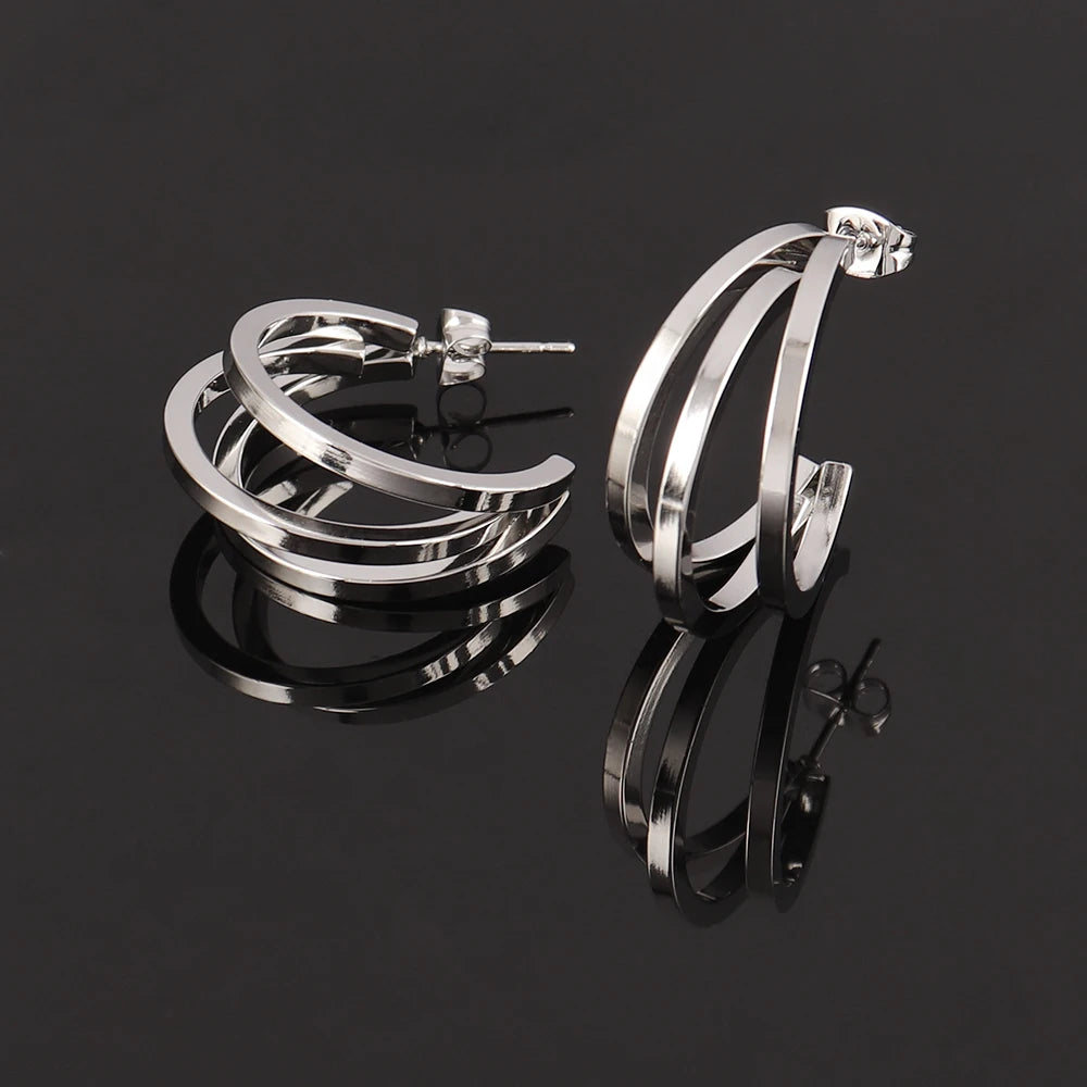 316L Stainless Steel Hoop Huggies Earrings For Women Exaggerated Texture Studs Earrings Girl Geometric Daily Jewelry Gifts