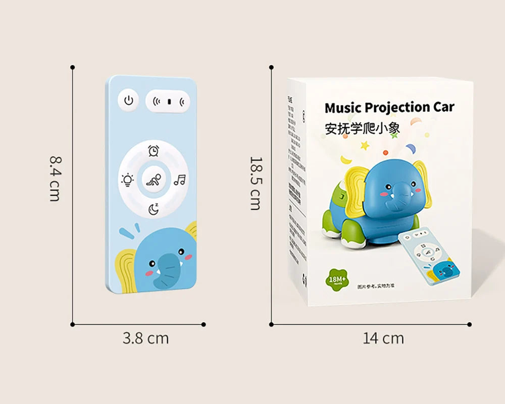 Baby Crawling Toys Musical Elephant Tummy Time Infants Toys with Timer Colorful Light Up Projection Birthday Gifts for Babies