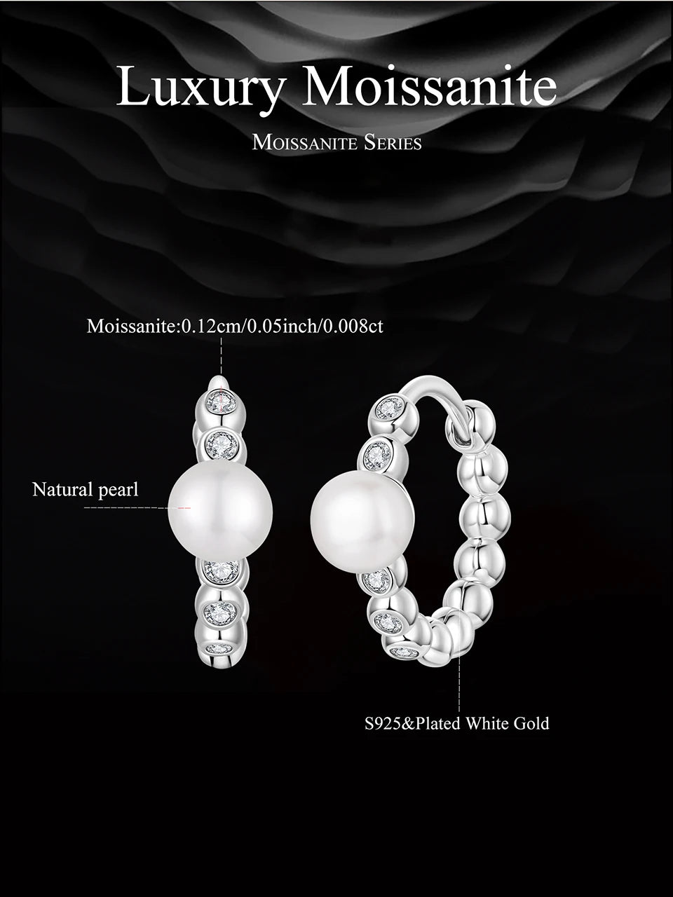 WOSTU Moissanite & Natural Pearl Bubble Hoop Earrings For Women, 925 Sterling Silver Elegant Huggies Pendient Xmas New Gift