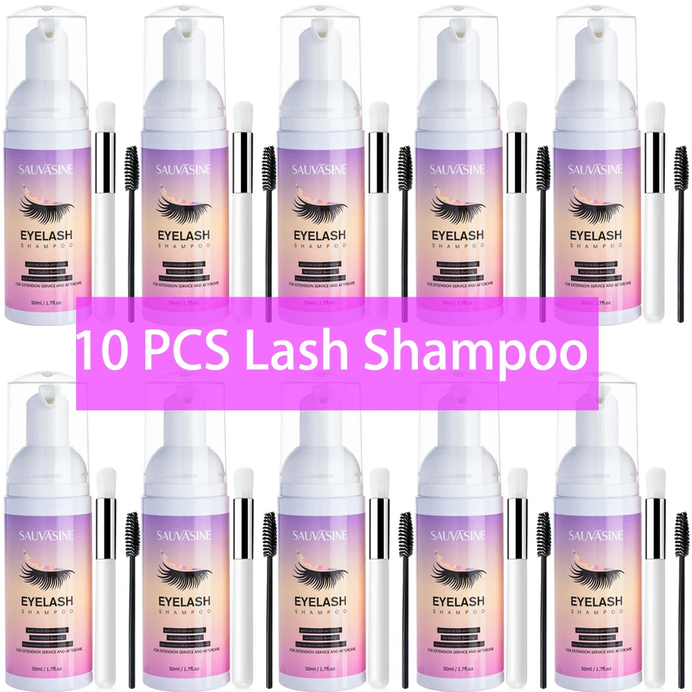 50ML Eyelash Extension Cleanser Shampoo Kit Mousse Fast Makeup Glue Removal Foam Set For Women Deeply Cleaning With Brush