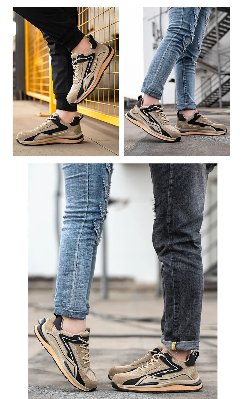 Summer Breathable Men/Women Safety Shoes Steel Toe Anti-smash Construction Welding Shoes Reflective Strip Male Footwear Sneakers