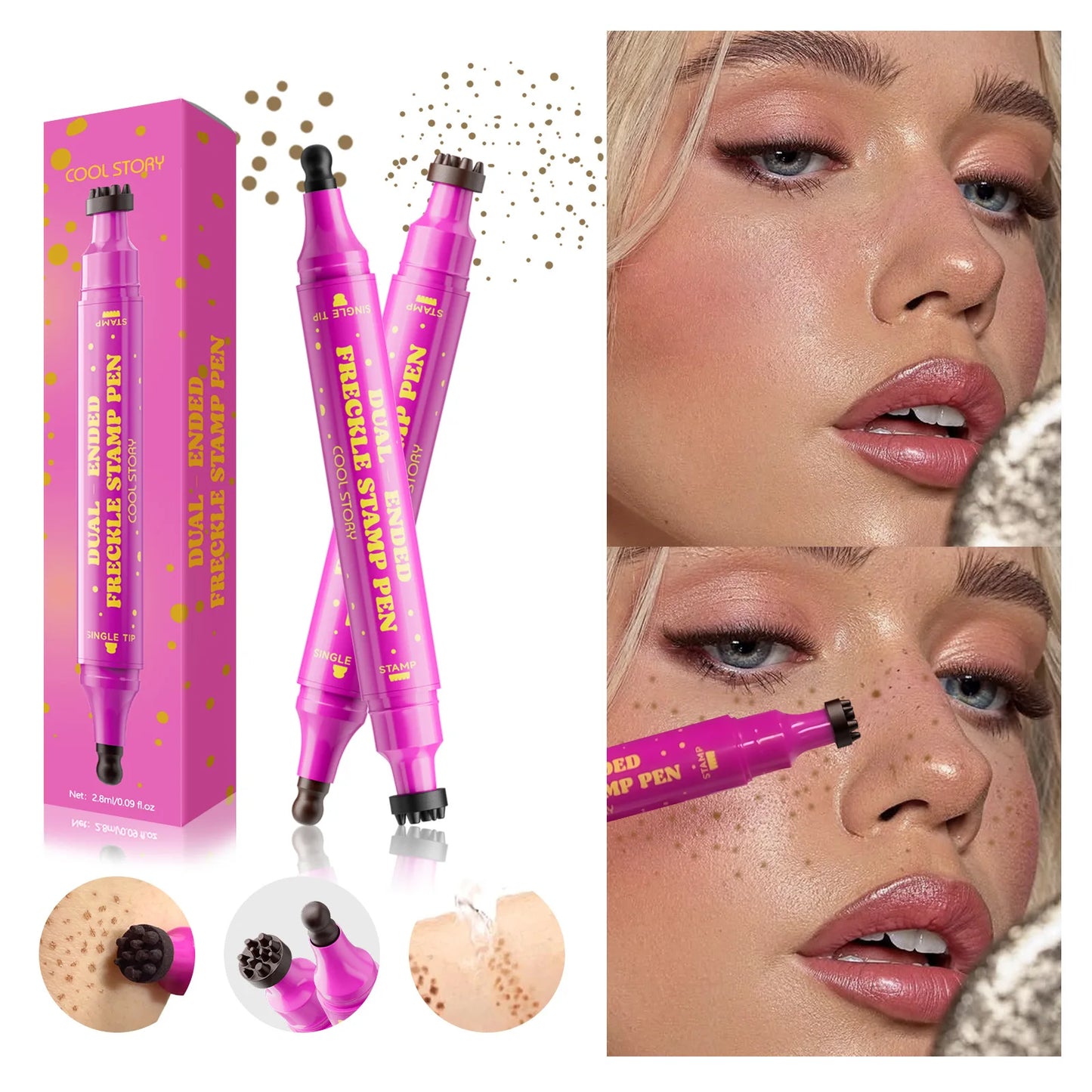 Double Eyeliner Freckles Pen All-in-One Natural Waterproof Lasting Seal Spot Pen Natural Simulation Concealer Pen Makeup Tools