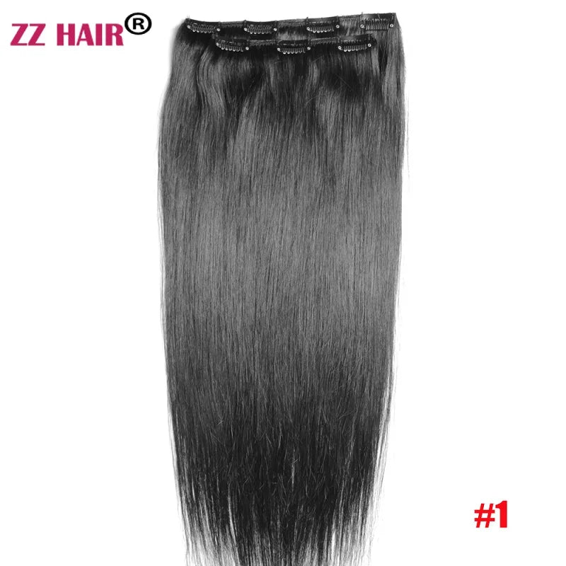 ZZHAIR 100% Human Remy Hair Extensions 2pcs Set 16"-28" 100g-200g  Clips-in Two Pieces Natural Straight 1x20cm 1x15cm