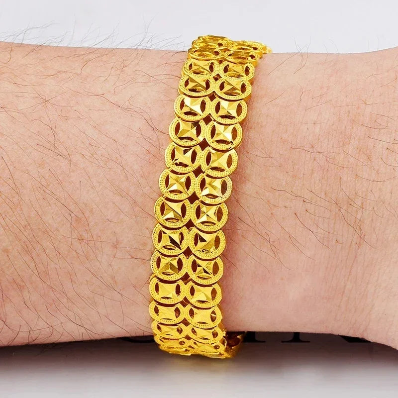 18 K Gold Color Widened Watch Chain Bracelet for Men Dad Father Not Fade Design Bracelet Wedding Engagement Jewelry Gifts