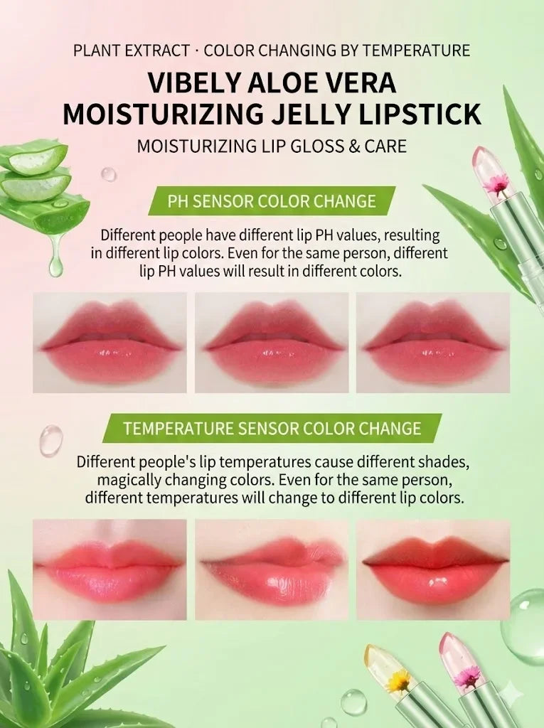 VIBELY Aloe Vera Moisturizing Lip Balm Thermochromic Jelly Lipstick Long Lasting Hydrating Lip Care Tint for Daily Use