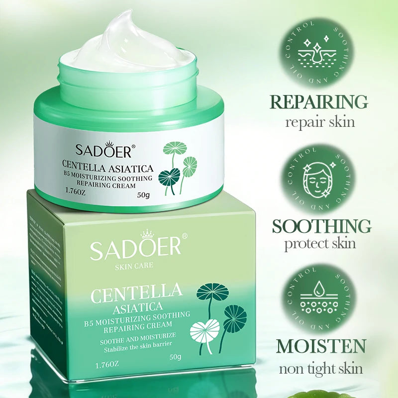 SADOER Centella Asiatica B5 Face Cream Moisturizing Soothing Repairing Cream for Skin Barrier Calm Irritated Non-Tight Skin Care