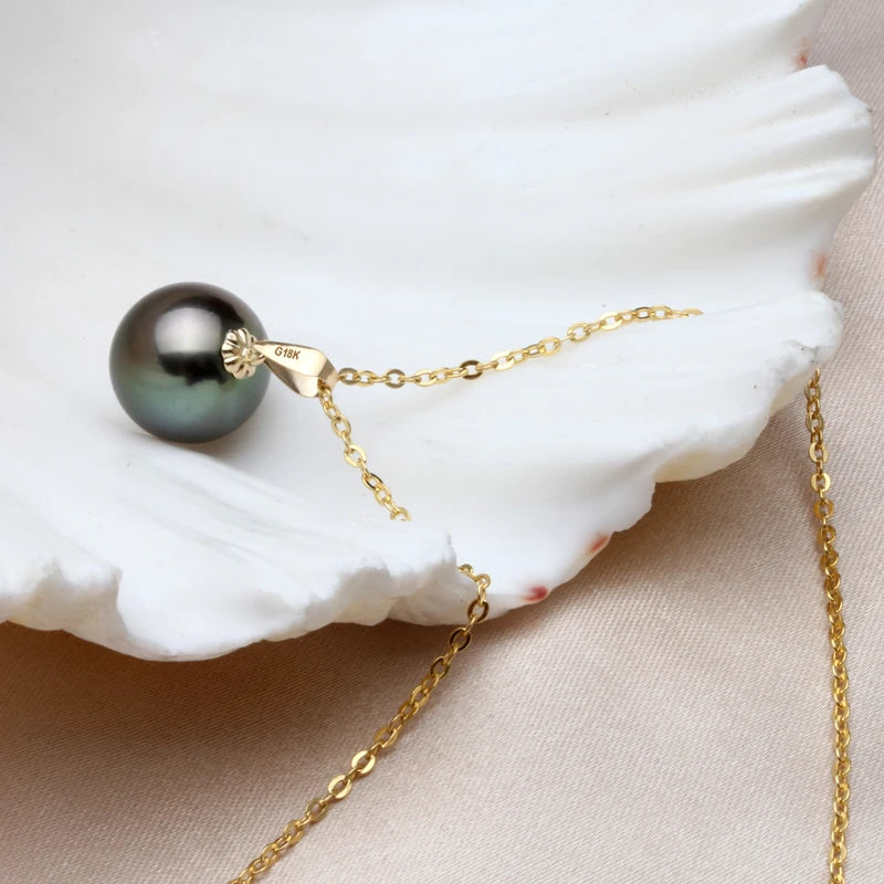 Real 18K Gold Tahitian Pearl Pendant Woman,Luxury Black Natural Freshwater Pearl Pendant Jewelry Birthday Mother Birthday Gift