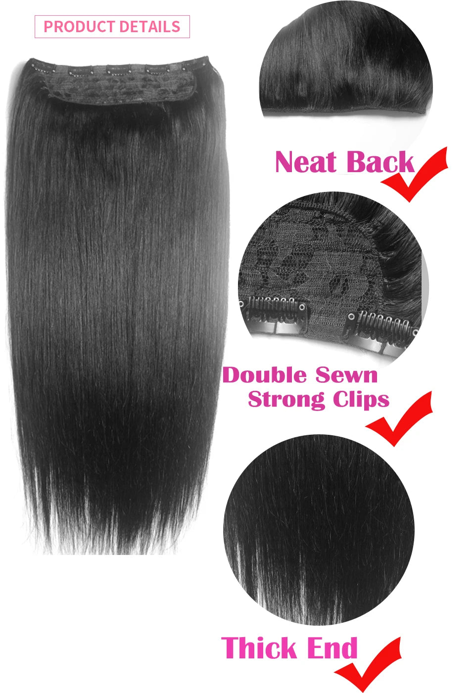 ZZHAIR 100% Human Remy Hair Extensions 2pcs Set 16"-28" 100g-200g  Clips-in Two Pieces Natural Straight 1x20cm 1x15cm