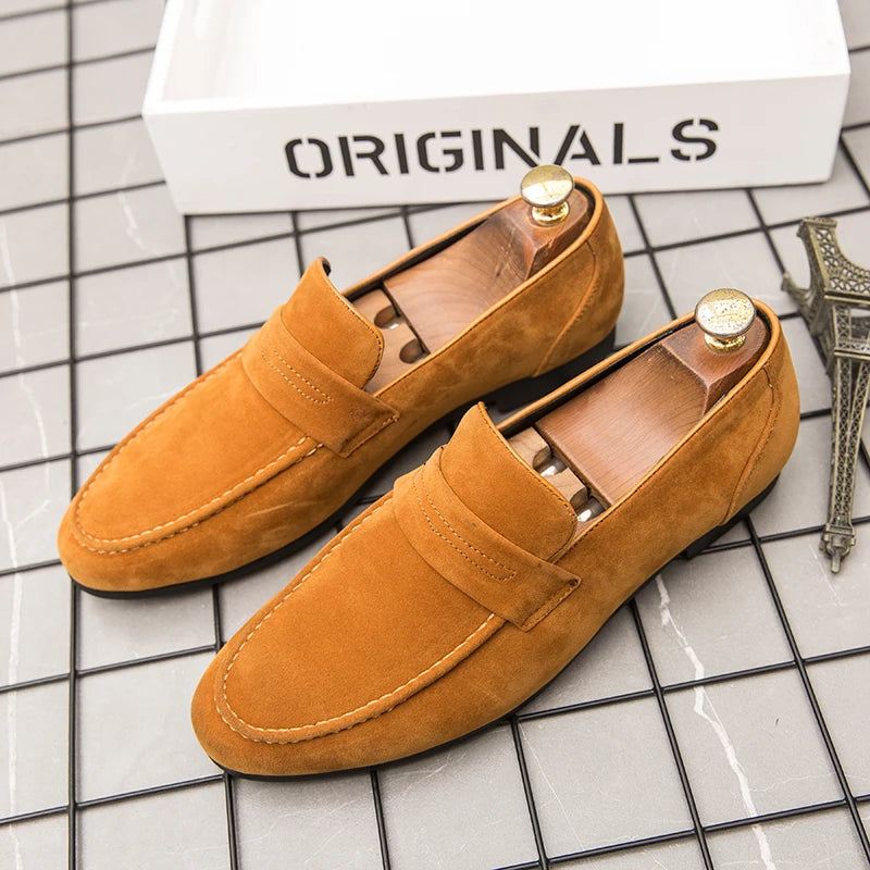 Suede Leather Oxfords Shoes For Men Loafers Casual Slip On Luxury Men Dress Shoes Office Wedding Party Shoes Man Moccasins Black