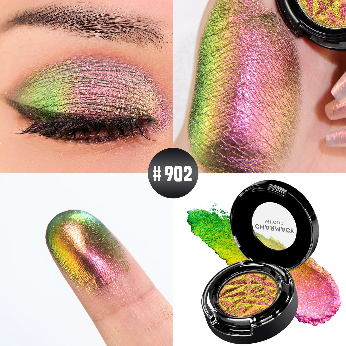 CHARMACY Multichrome Glitter Eyeshadow Set with Primer Long-lasting High Chrome Pigment Eye Shadow Cosmetic Makeup for Women