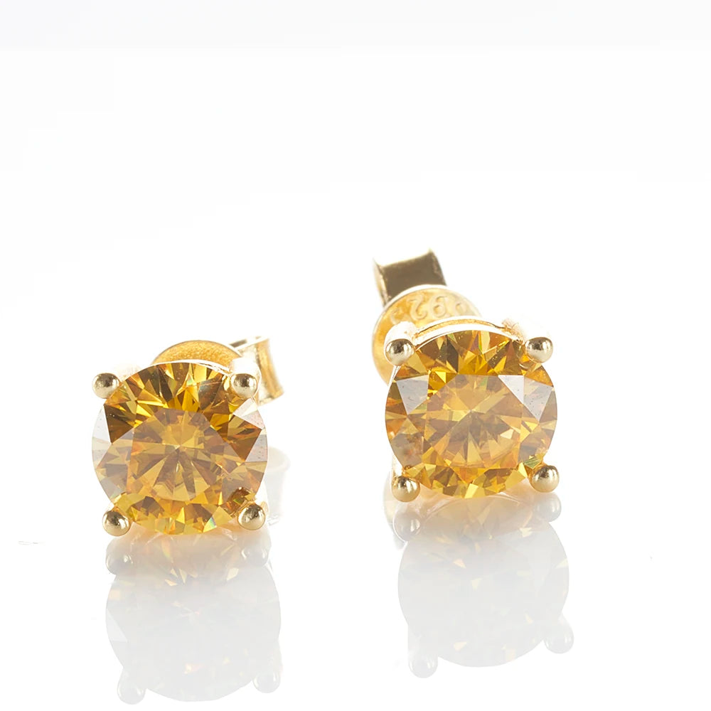 925 Sterling Silver Stud Earrings Round Brilliant Cut VVS1 White/Pink/Yellow Moissanite Test Passed Diamond for Women  Gift