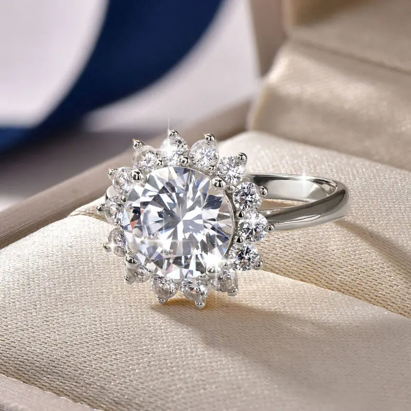 Rrjzz 9MM CZ Lab Diamond Sunshine Flower Ring 5A Cubic Zirconia Sunflower Ring for Women Valentine's Day Birthday Jewelry Gifts