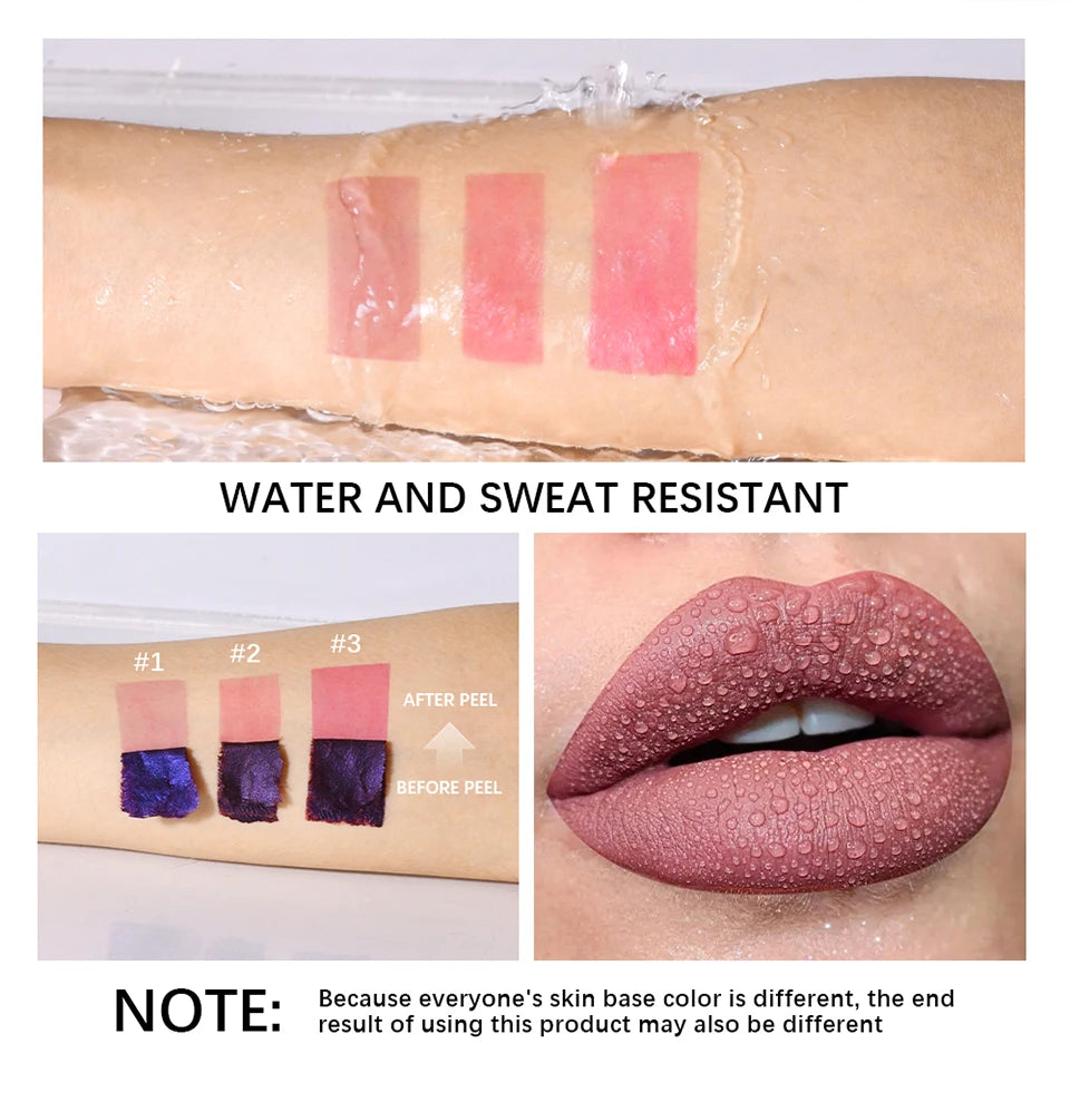 Long Lasting Waterproof Peel Off Lip Stain Lip Tint Transfer Proof Non-stick Cup Matte Reveal Lip Stain Cosmetics for Women