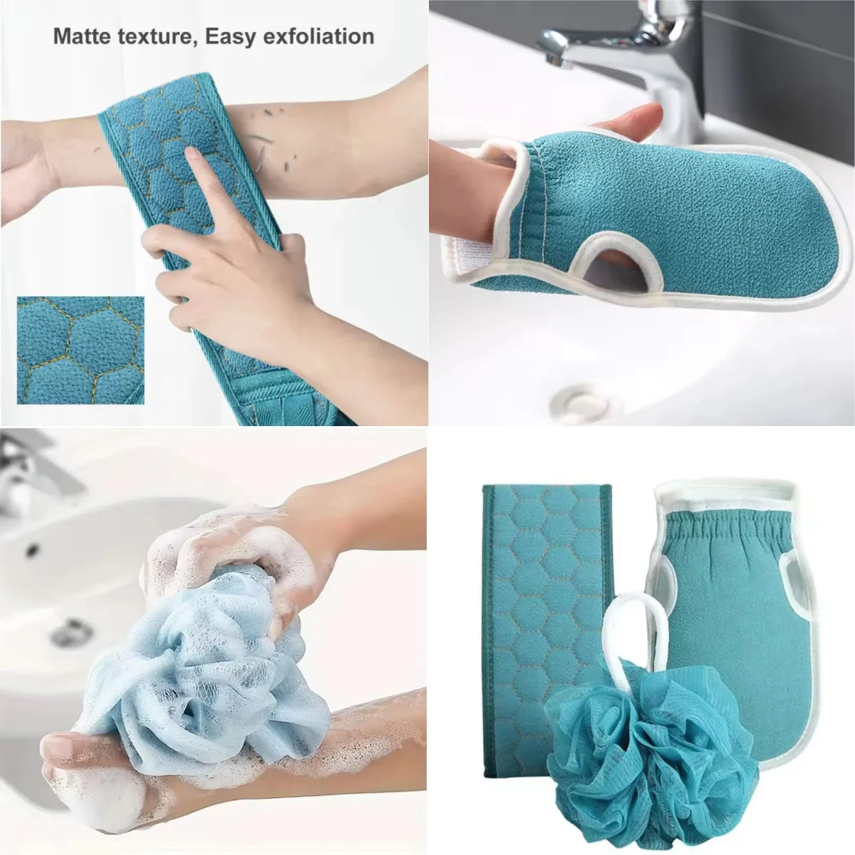 3 Colors Three-piece Bath Set, Rub Bath and Bath Artifact, Household Long Rub Back Towel, Bath Gloves, Bath Flower Set