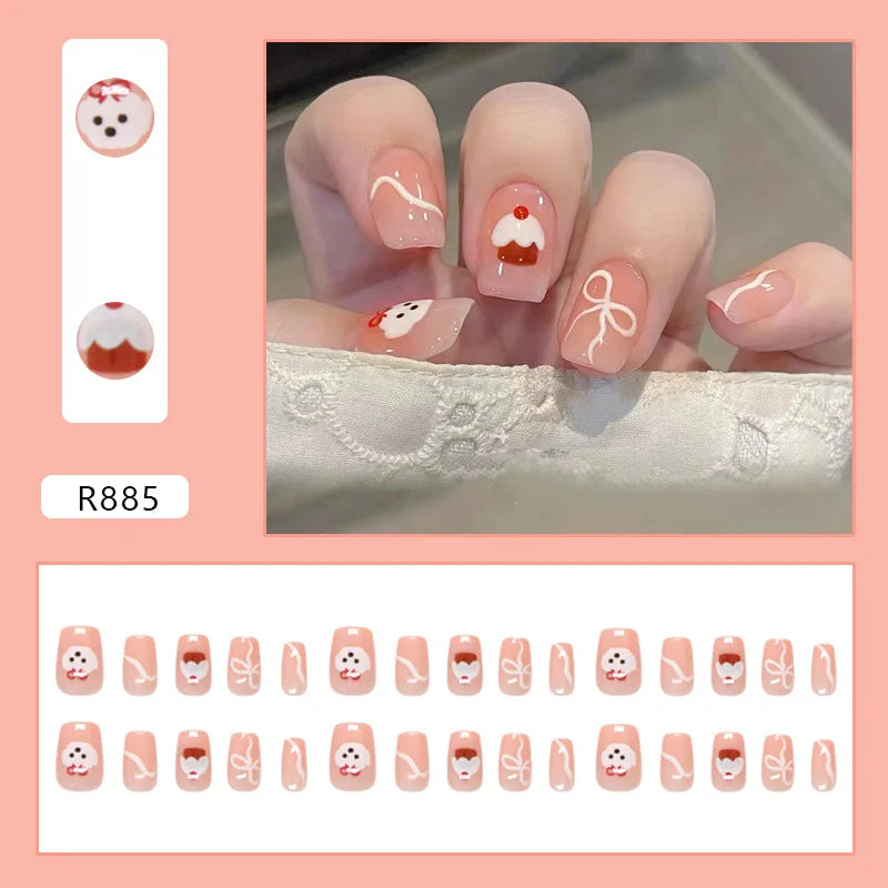 Sweet Sweetheart 24 Pcs Press on Nails Pink Gradient Fake Nails Glossy Artificial Finger Manicure Reusable False Nails for Women