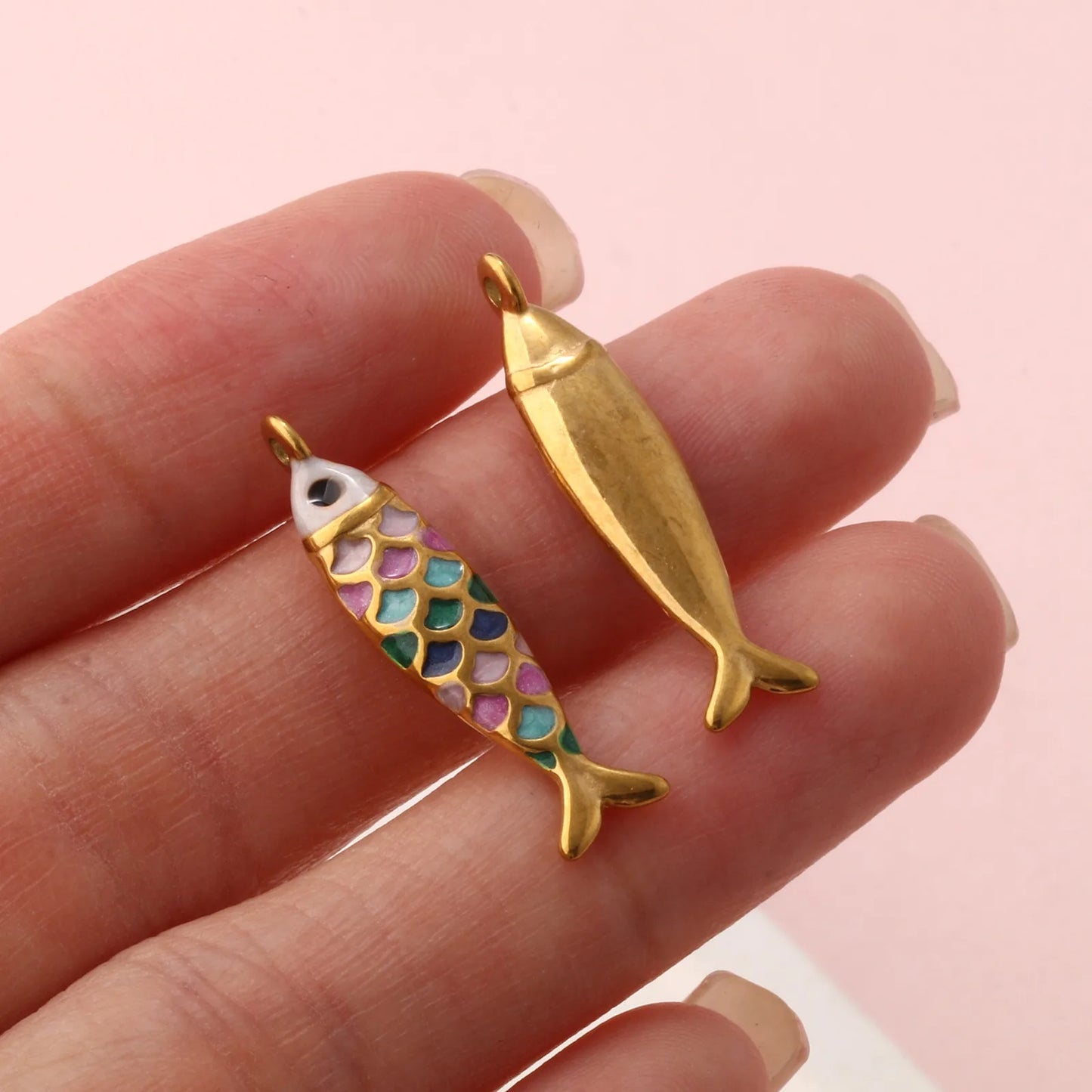 1pc Stainless Steel Charms Gold Color Ocean Fish Animal Pearlized Multicolor Enamel Pendant DIY Women Necklace Jewelry Findings