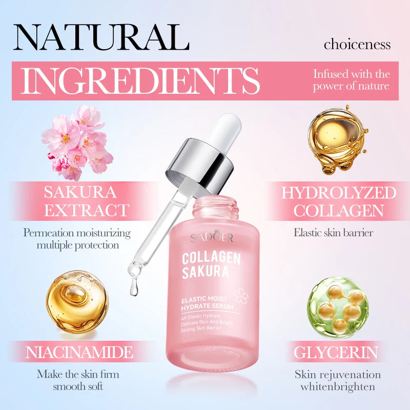 30/100ml SADOER Sakura Facial Serum Anti Wrinkles Anti-aging Hydrating Whitening Face Essence Facial Skin Care Products