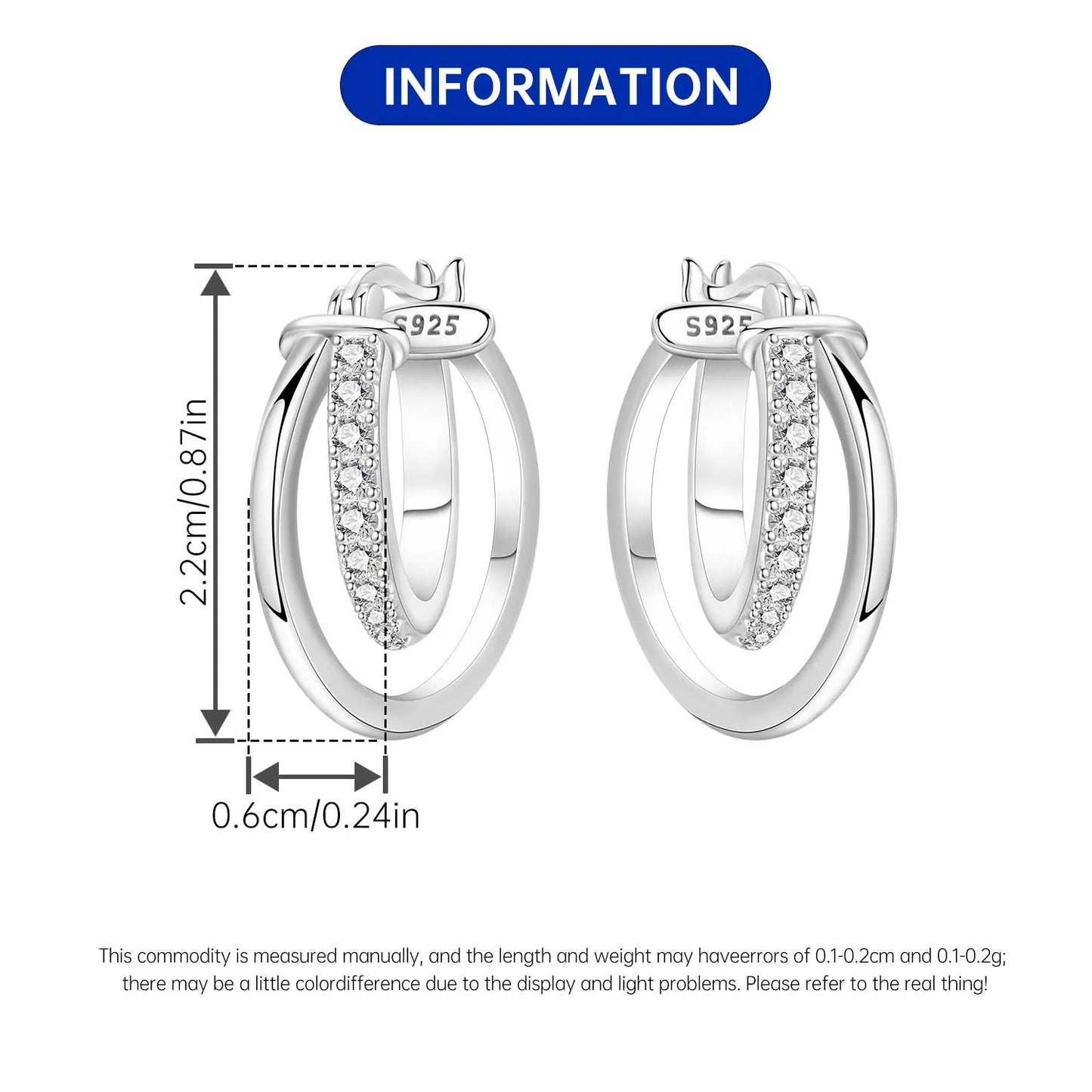 CYCUFF S925 Sterling Silver Zircon Simple Geometry Big Double Ring Earrings Birthday Party Gift Trend 2025 Jewelry Women Earring