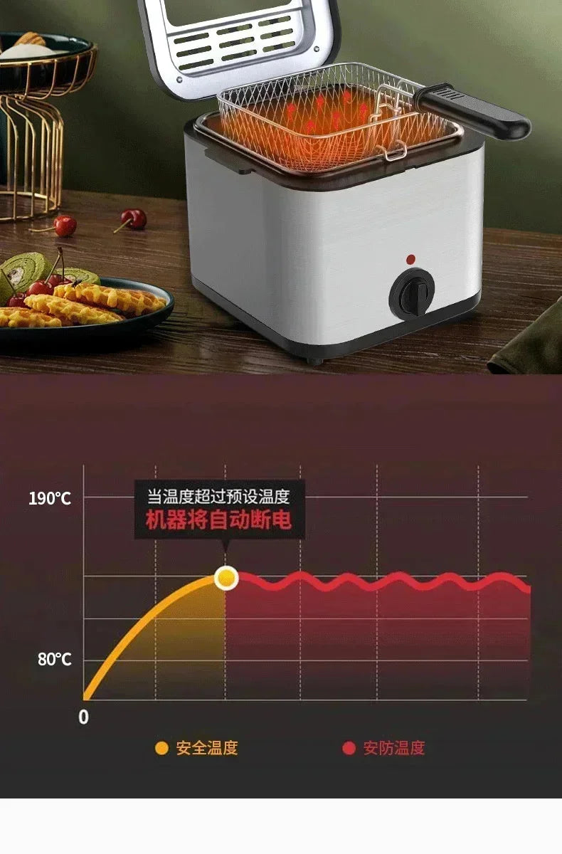 110V 220V 1000W 2.5L Square Fryer Multifunctional Electric Fryer French Fries Chicken Wings Snacks