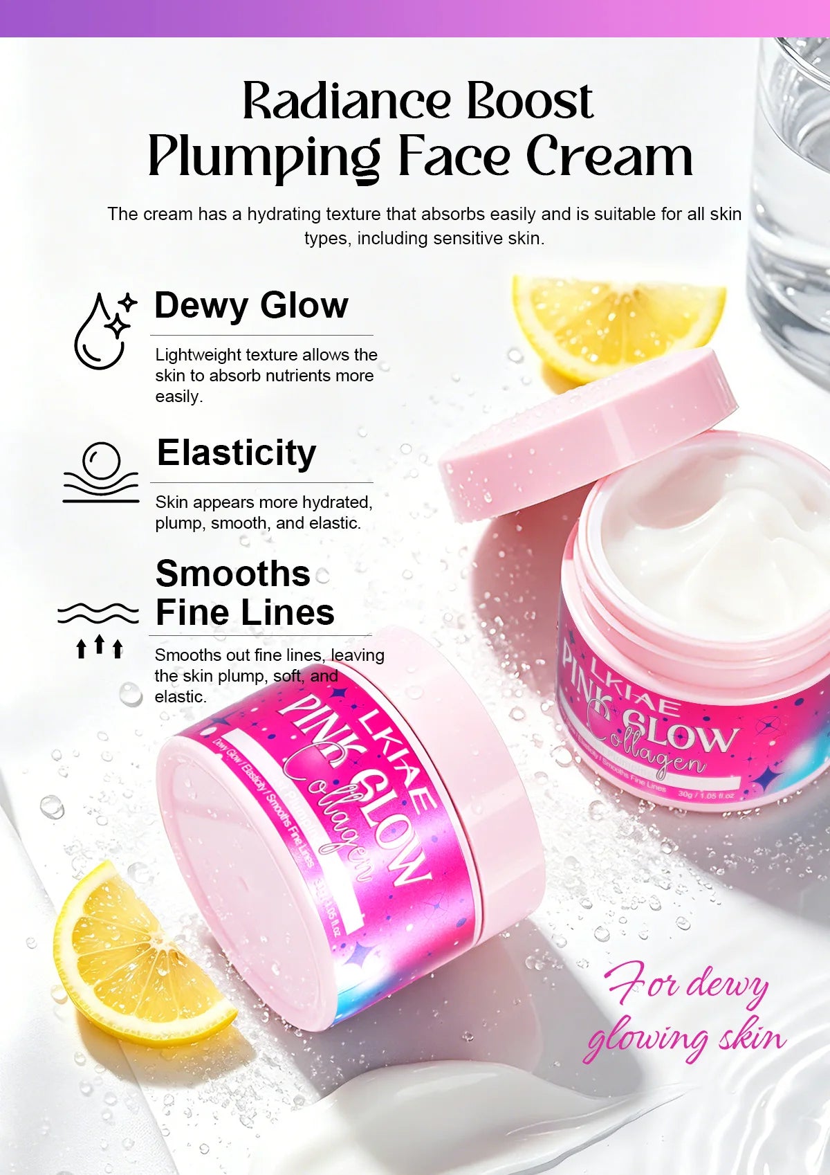 LKIAE Pink Glow Women Facial Cream, Brightening, With Shea Butter, Niacinamide, Collagen, For All Skin, Even Sensitive Skin
