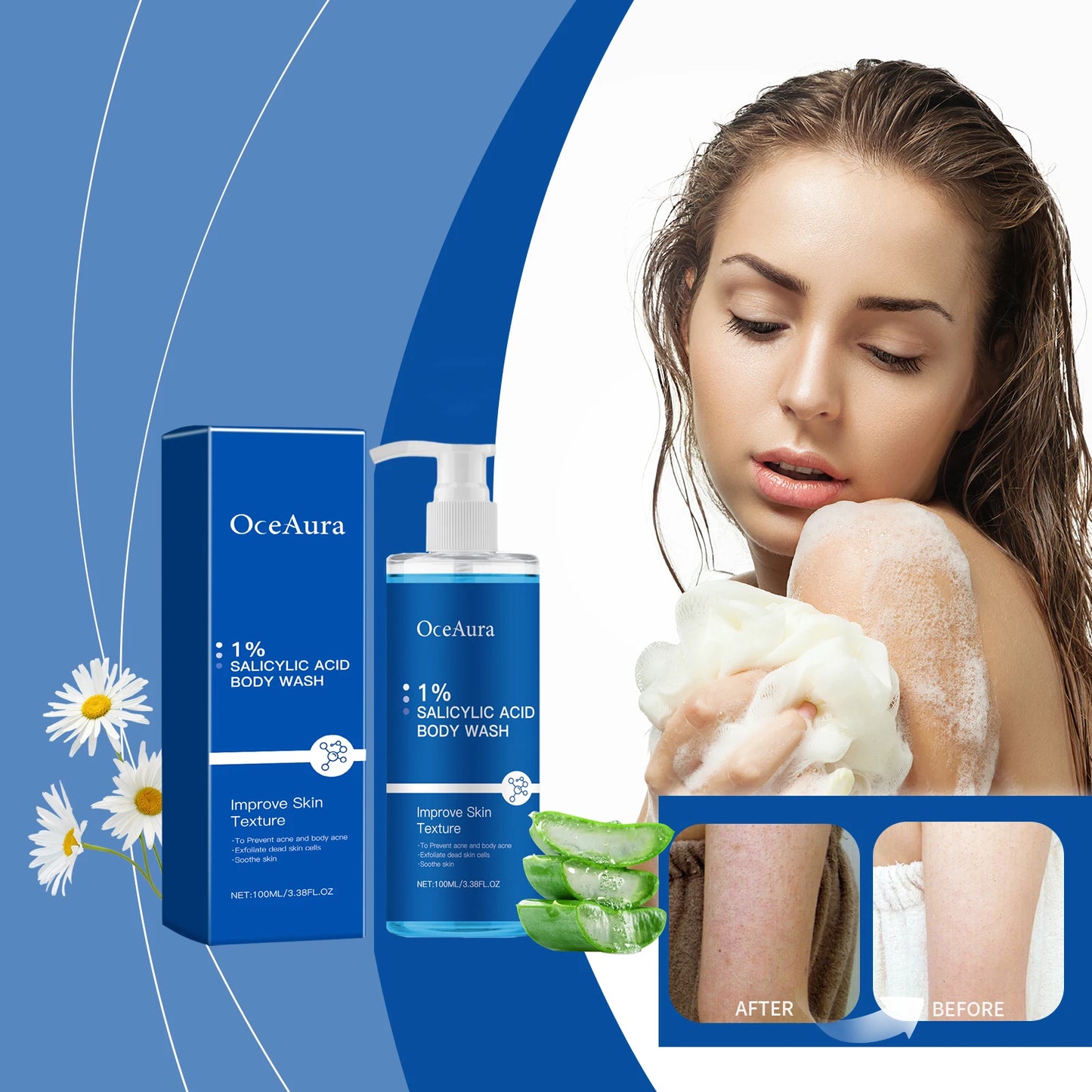 Oce Aura Salicylic Acid Shower Gel Daily Gentle Cleanse Exfoliate Oil Control Refreshing Comfortable Lubrication for Clear Skin