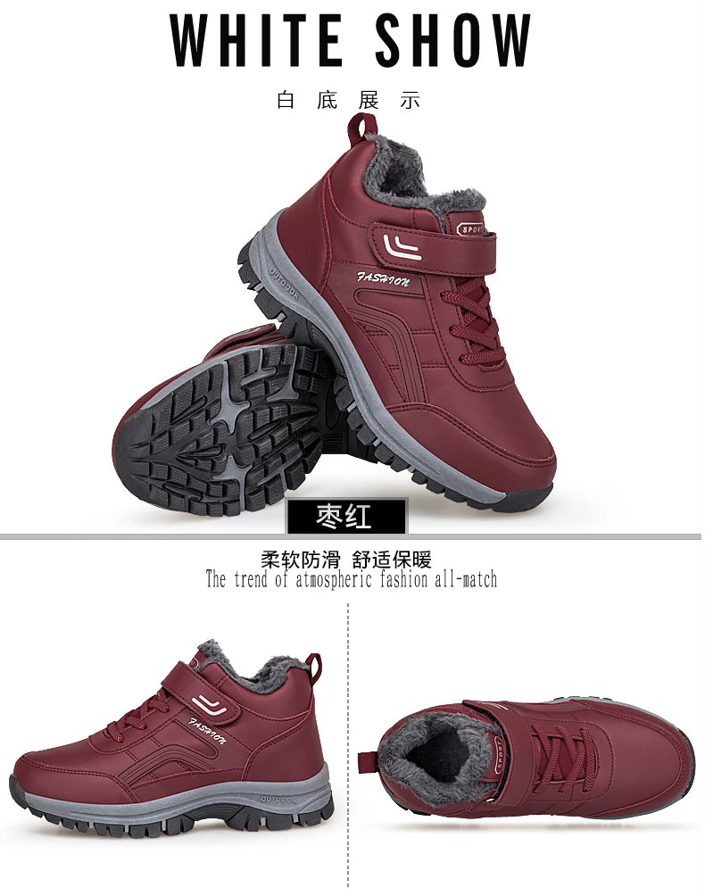 Winter Men's Snow Boots Women Slip On Winter Shoes Waterproof Comfortable Ankle Boots Sneakers Plush Hiking Walking Couple Shoes