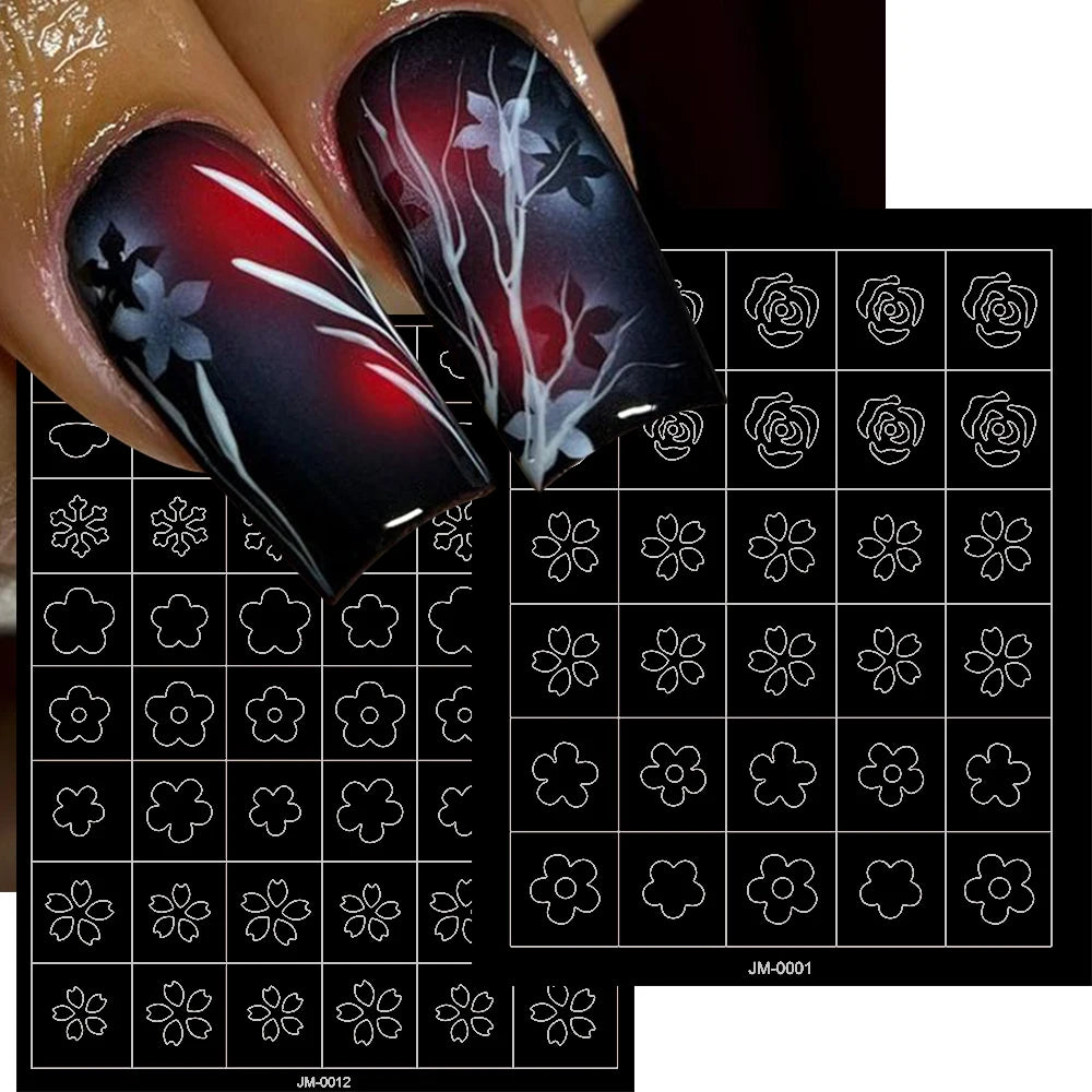 1pcs Hollow Out Butterfly Nail Art Stencils Stickers Spray Painted Design Love French Rose Template Nail Decals Auxiliary Tools