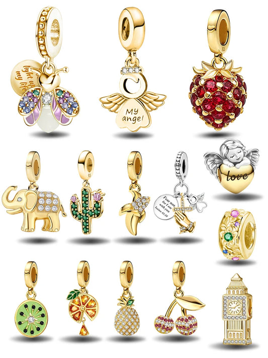 Shecharms 925 Sterling Silver Love Heart Firefly Golden Series Charms Fit DIY Making Bracelet Necklace High Quality Fine Jewelry