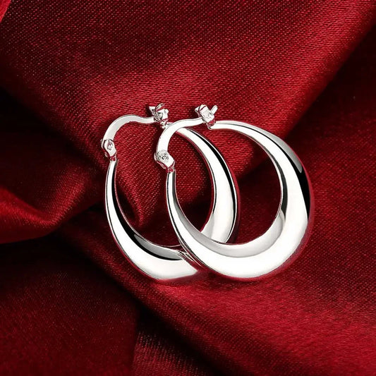 Hot  Women 925 Sterling Silver 3cm round big hoop Earrings Fashion Beautiful Crescent party wedding Gifts Engagement Jewelry