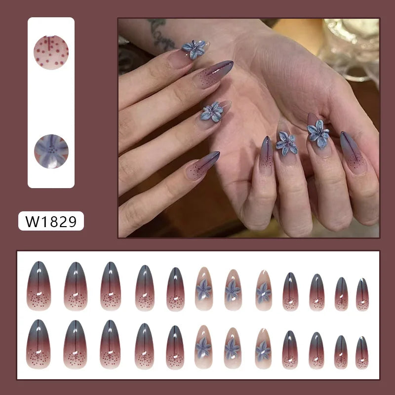 Sweet Sweetheart 24 Pcs Press on Nails Pink Gradient Fake Nails Glossy Artificial Finger Manicure Reusable False Nails for Women