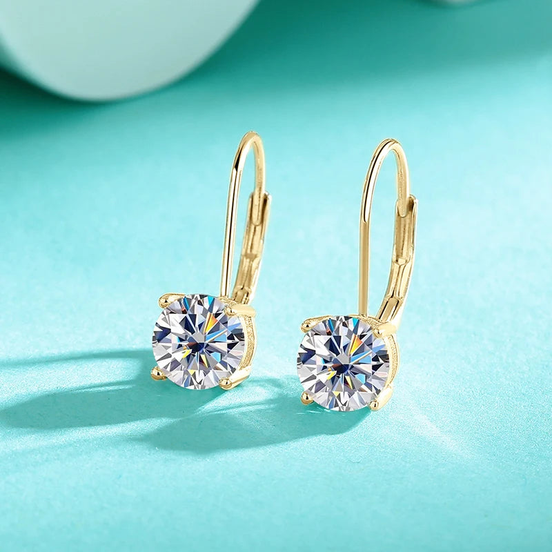 OXTAO 6.5mm/8mm Certified D Moissanite Clip Earrings Minimalist Design Dangle Drop Earrings for Women 14K Gold Filled Jewelry