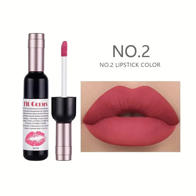 Red Wine Bottle Design Makeup Lip Gloss,Velvet Matte Lip Gloss Liquid Lipstick, High Colour Development,for Natural Lip Makeup