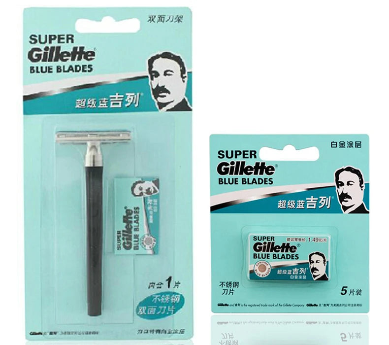 Gillette Super Blue Razor Men's Safety Manual Shaver Stainless Steel Blades Face Beard Hair Removal Classical Shaving Machine