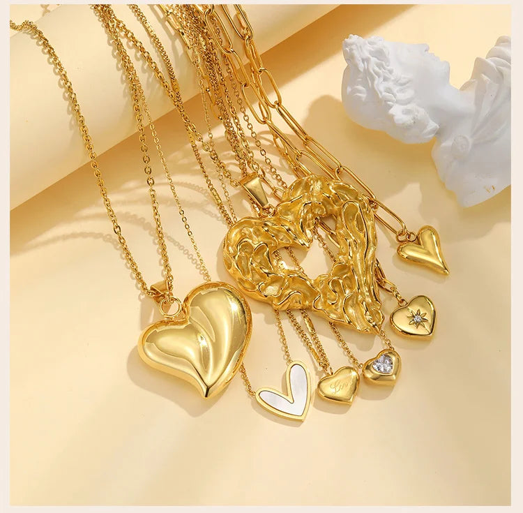 Stainless Steel Love Heart Pendant Necklace , Adjustale Link Paperclip Chain For Women Birthday Girls
