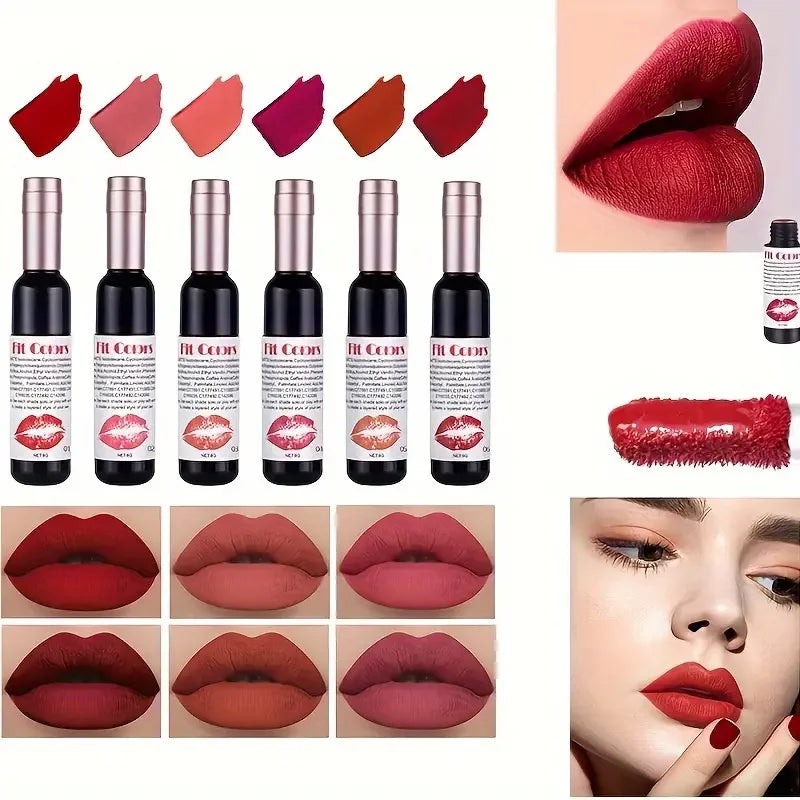 Red Wine Bottle Design Makeup Lip Gloss,Velvet Matte Lip Gloss Liquid Lipstick, High Colour Development,for Natural Lip Makeup