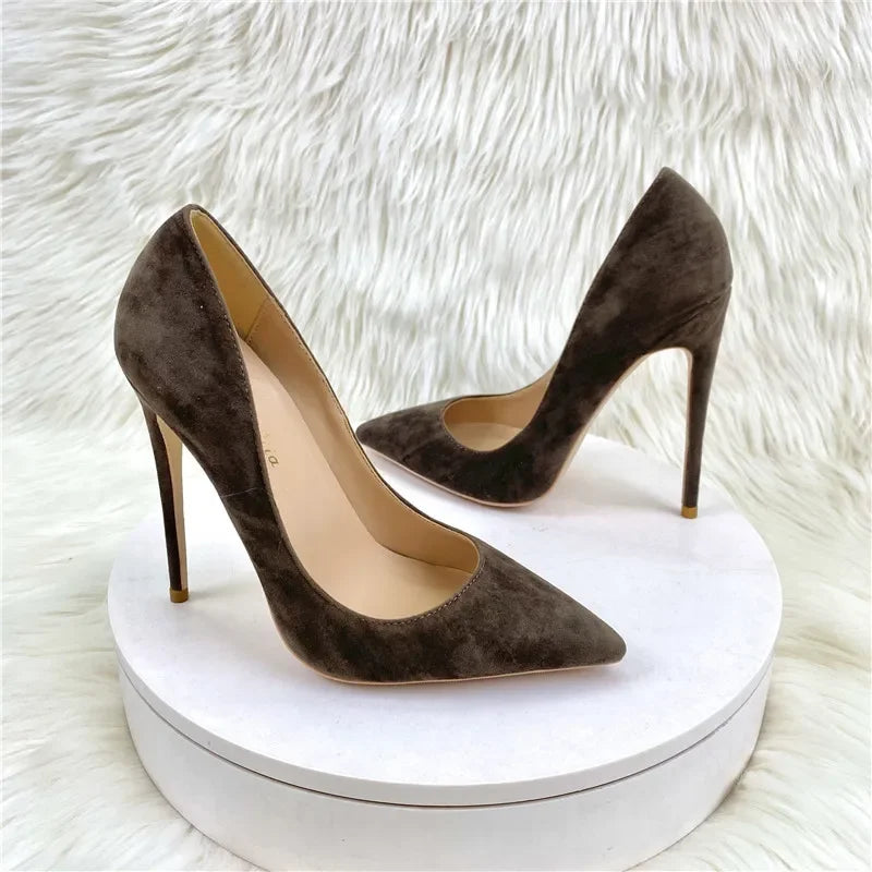 Star Style Suede Women Shoes High Heel Brand Fashion Pumps Sexy Pointed Toe 8cm 10cm 12cm Comfortable Wedding Purple Women Shoes
