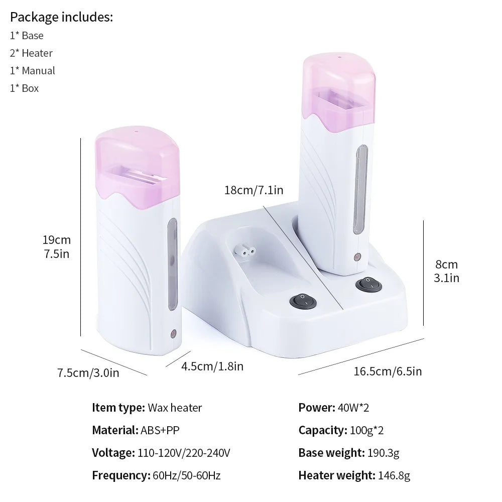 Electric Waxing Warmer Hair Removal Double Depilatory Roll On Wax Heater Portable Hot Melt Wax Heater for Men Women Home Using
