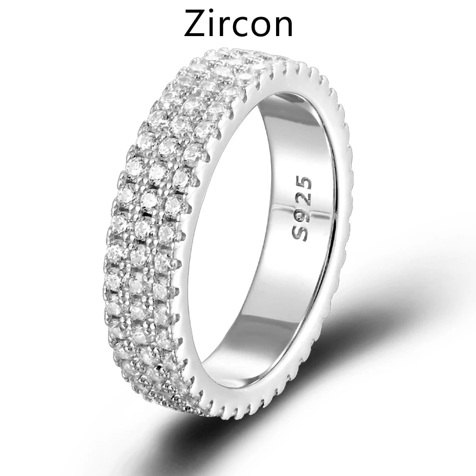 URMYLADY Full Moissanite Ring 925 Sterling Sliver Plated 18k Eternity Band Hip Hop Rings for Woman Man Party Sparkling Jewely
