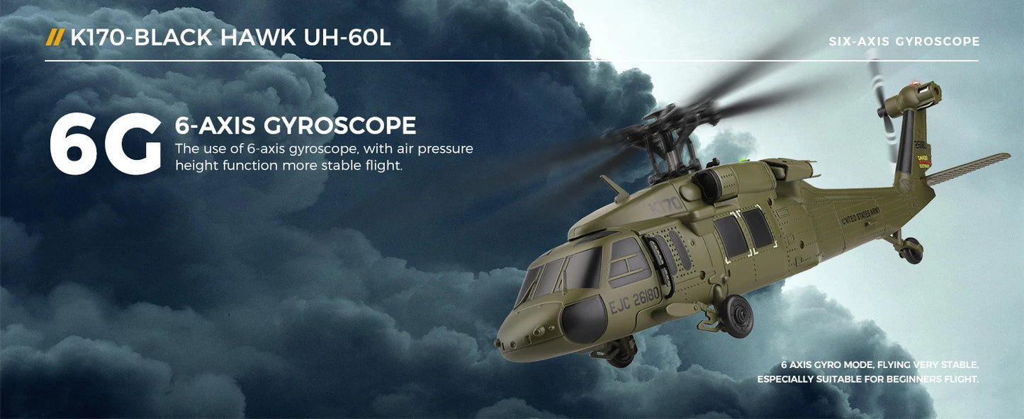 WLtoys K170 RC Helicopter with Gyro UH-60L 4CH Remote Control Brushless Helicopters with LED Light Airplane Toys for Kids